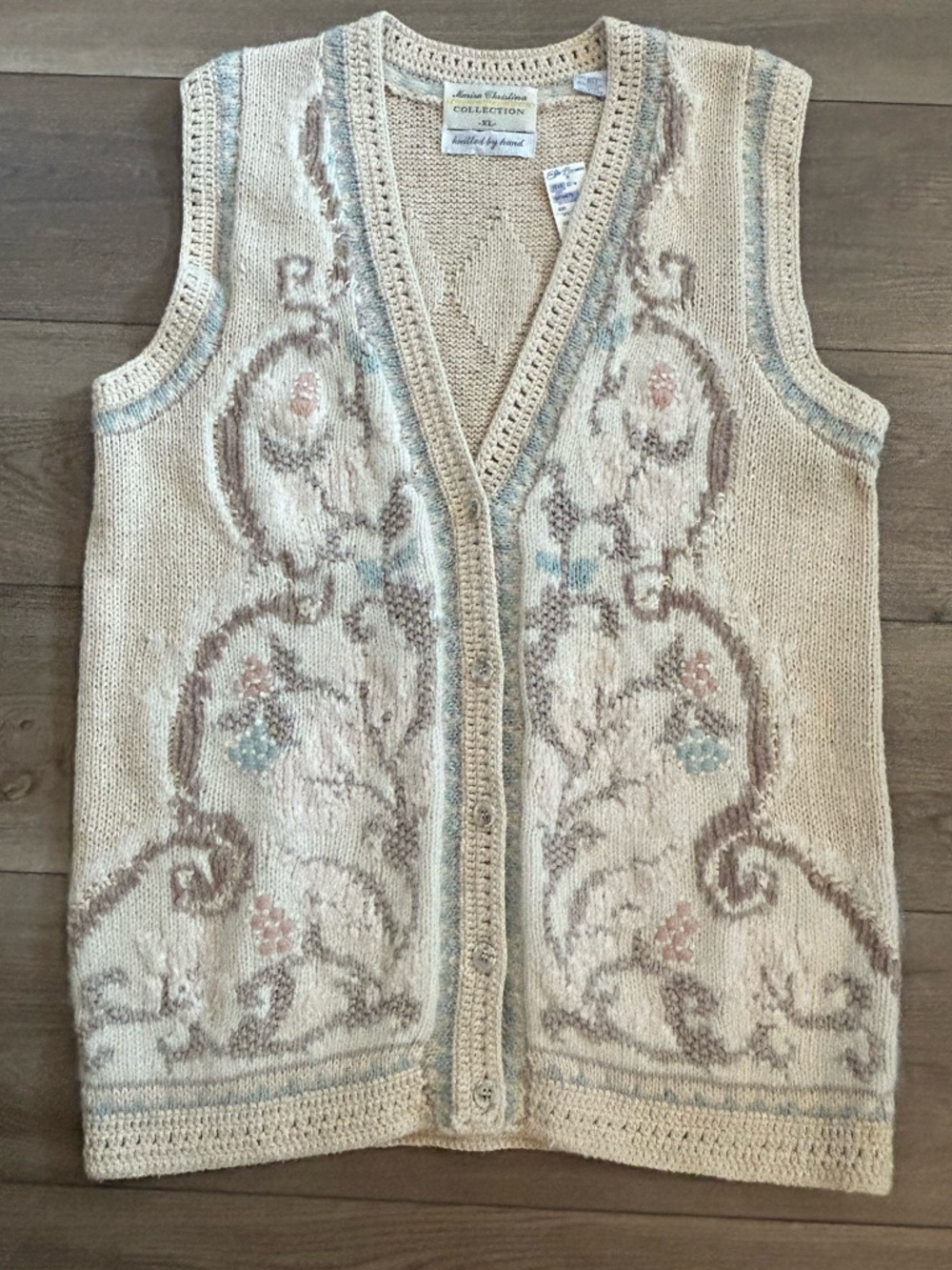 NWT Vintage Marisa Christina Hand Knit Floral Sweater Vest XL Ramie Cotton